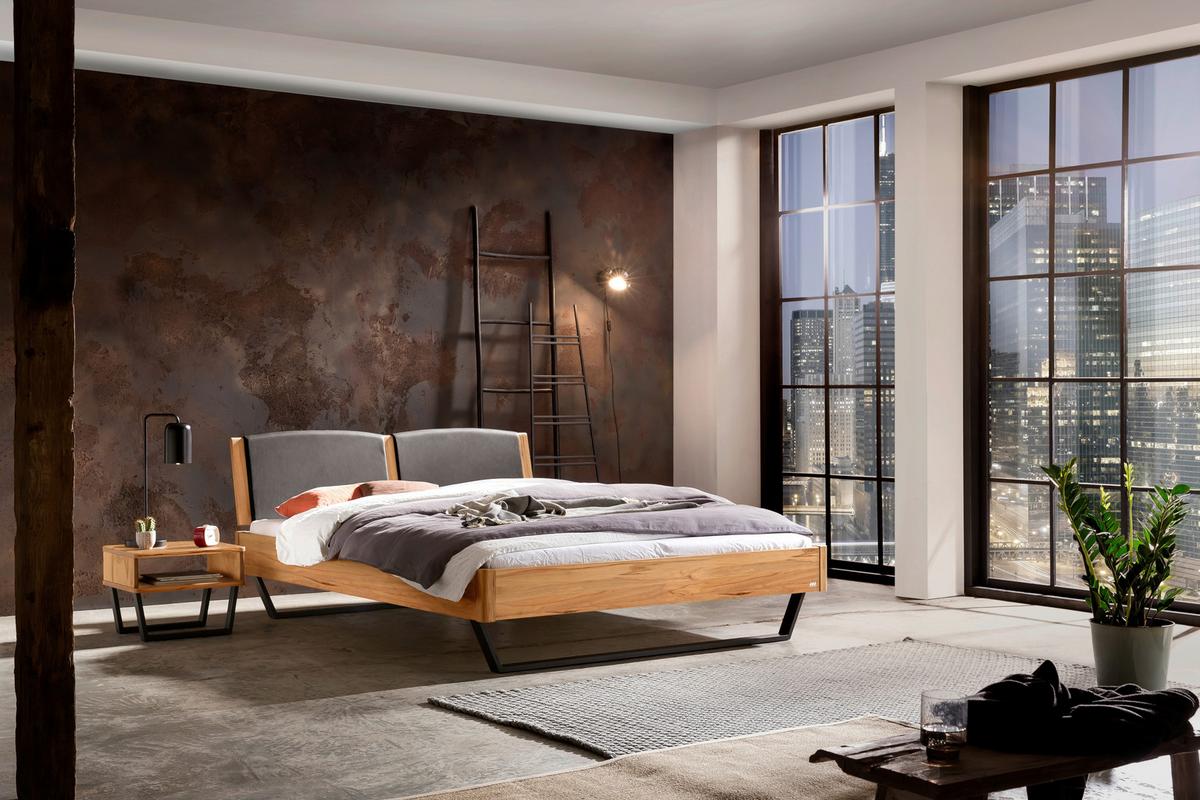 Bett Marola Buchefarben 140x200 Cm - Dunkelgrau/Anthrazit, MODERN, Holz/Textil (140/200cm) - Hasena