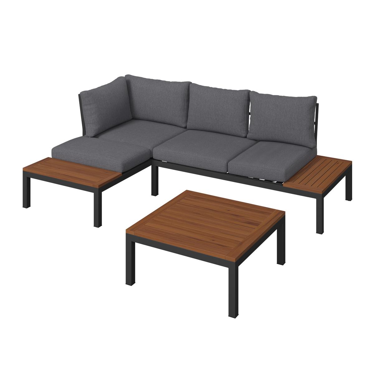 Loungegarnitur Rimini - Dunkelgrau/Weiß, MODERN, Holz/Textil (143/208,5cm) - Beldano