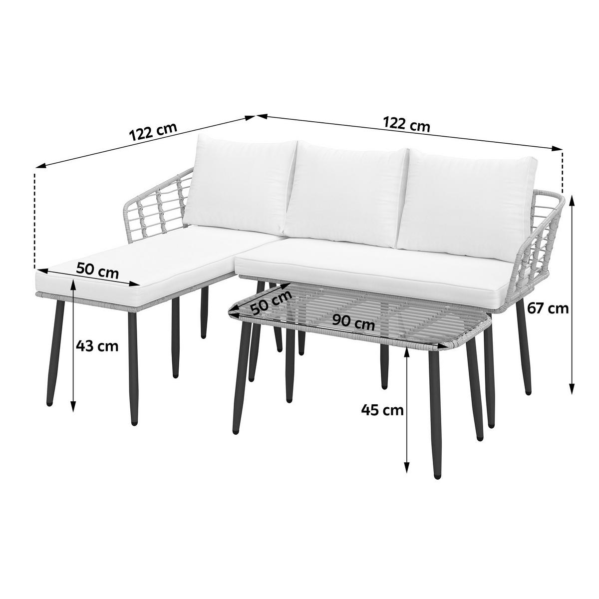 Loungegarnitur Kreta - Naturfarben/Grau, MODERN, Glas/Kunststoff (122cm) - Beldano