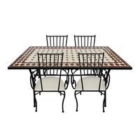 Gartenset Leonie Rot/weiss - Creme/Schwarz, LIFESTYLE, Keramik/Metall (140/80/75cm) - Ambia Garden