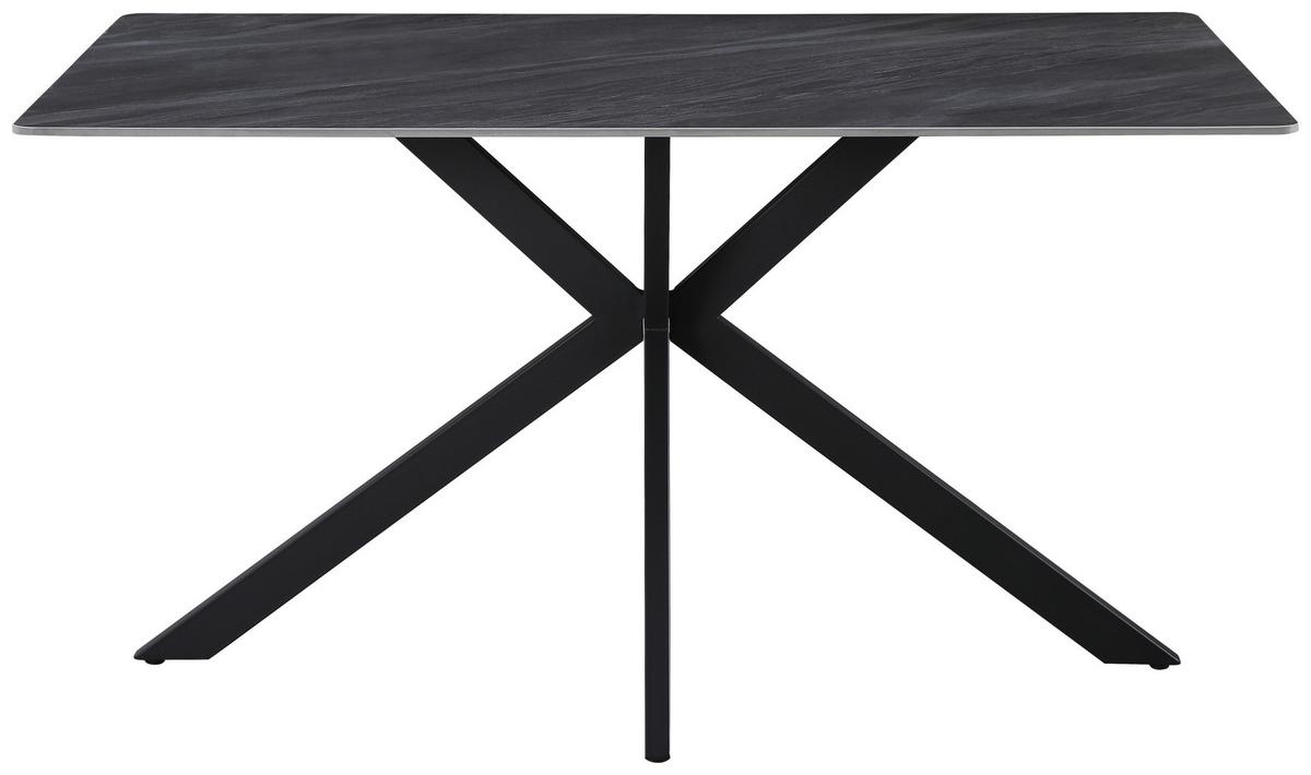 Esstisch Leon Keramik hellgrau, B: 160cm - Schwarz/Grau, Trend, Stein/Metall (160/90/75cm)