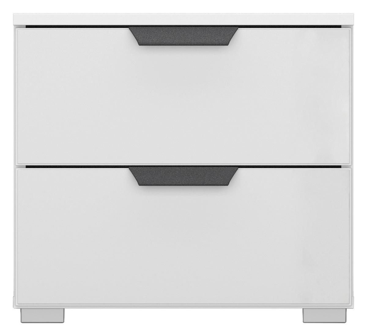 Nachtkästchen Artemis Weiß, H:43cm - Weiß Hochglanz/Alufarben, MODERN, Glas/Holzwerkstoff (47/43/42cm) - Rauch Möbel