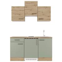 Minikuchyně CARA včetně spotřebičů a dřezu - černá/zelená, Basics, kov/kompozitní dřevo (150,5cm) - FlexWell