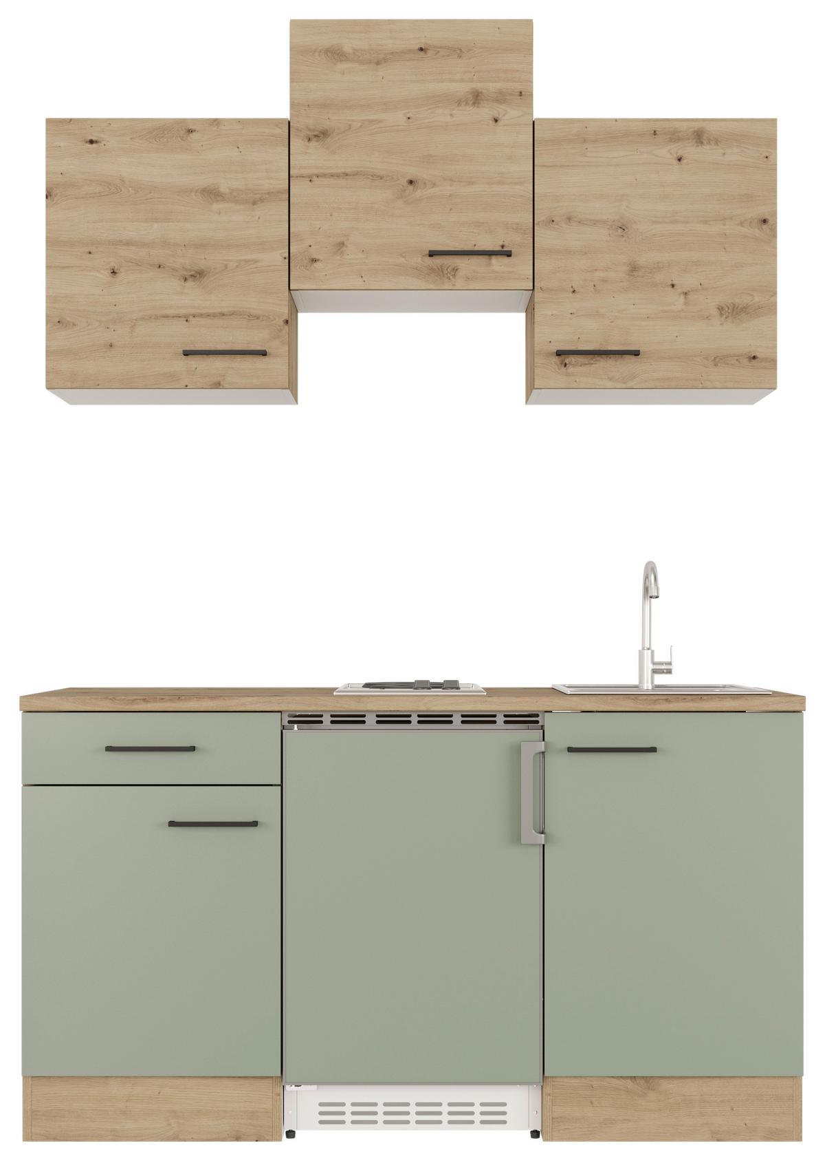 Minikuchyně CARA včetně spotřebičů a dřezu - černá/zelená, Basics, kov/kompozitní dřevo (150,5cm) - FlexWell