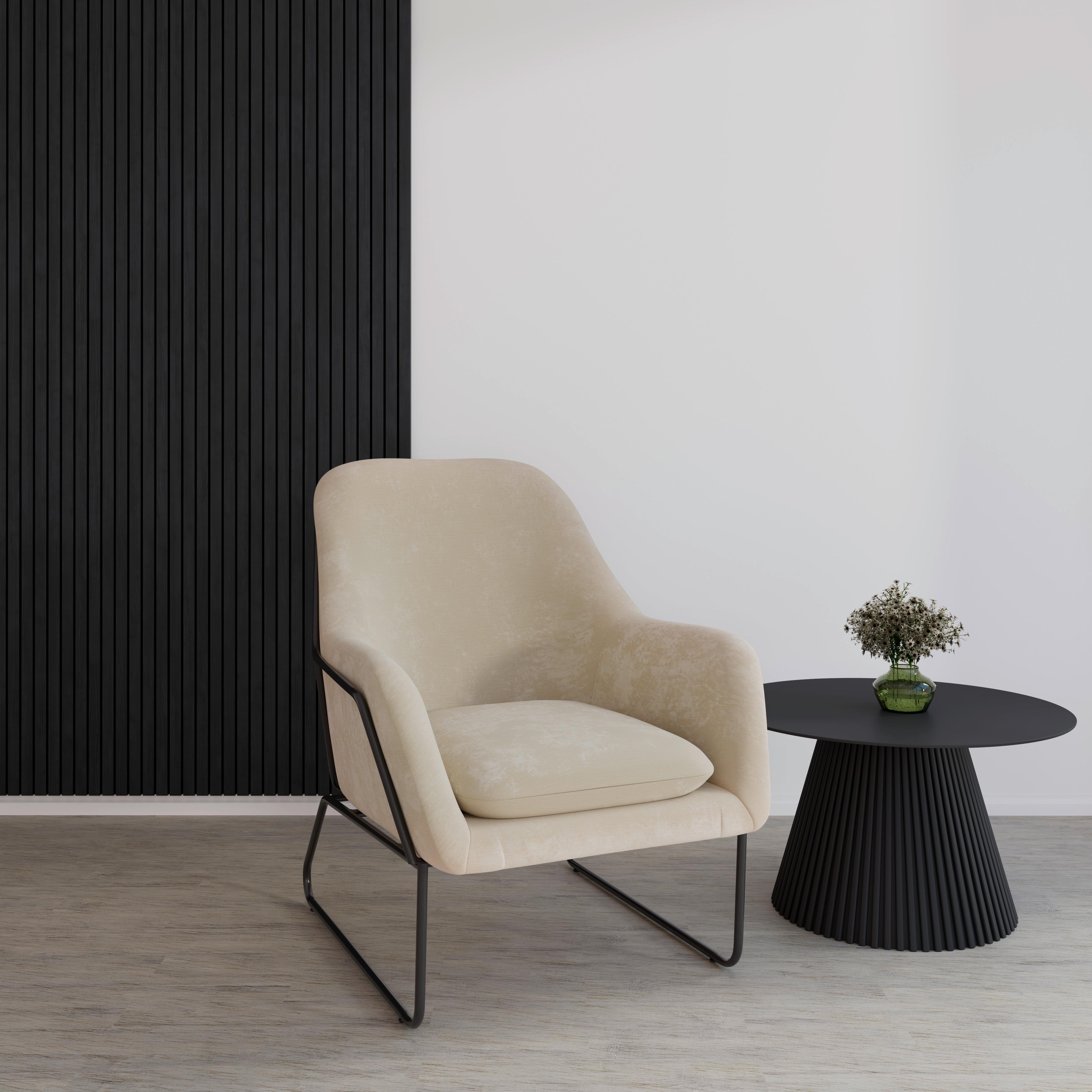 Relaxační kŕeslo KEZIA, béžová barva - černá/krémová, Moderní, kov/textil (71/84cm) - Bessagi Home