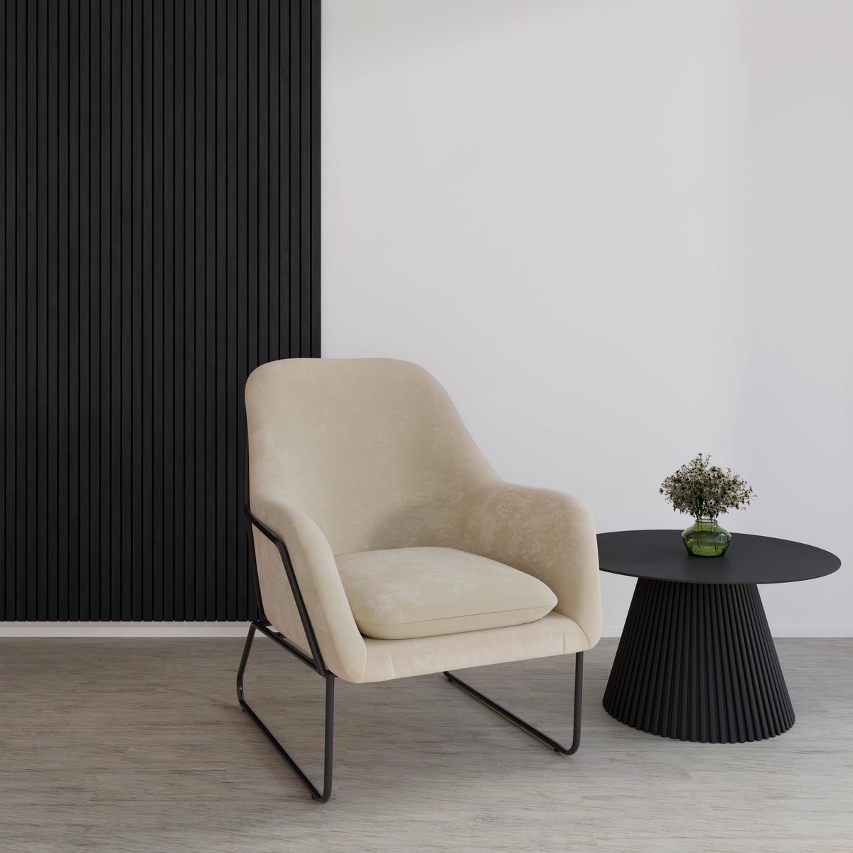 Relaxační kŕeslo KEZIA, béžová barva - černá/krémová, Moderní, kov/textil (71/84cm) - Bessagi Home