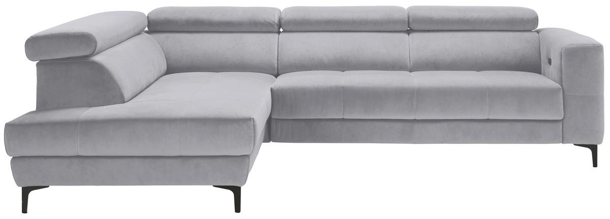Rohová sedačka EMMA, ľavá, sivobiela,op.hl.,USB,el.výsuv - čierna/sivobiela, Modern, textil (210/301cm) - Premium Living