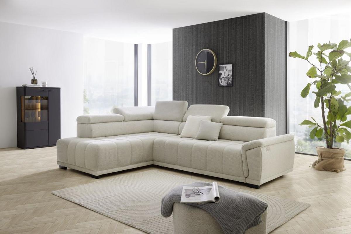 Rohová sedačka GRINALDI, ľavá, šedobílá - černá/šedobílá, Moderní, textil/plast (206/283cm) - Premium Living