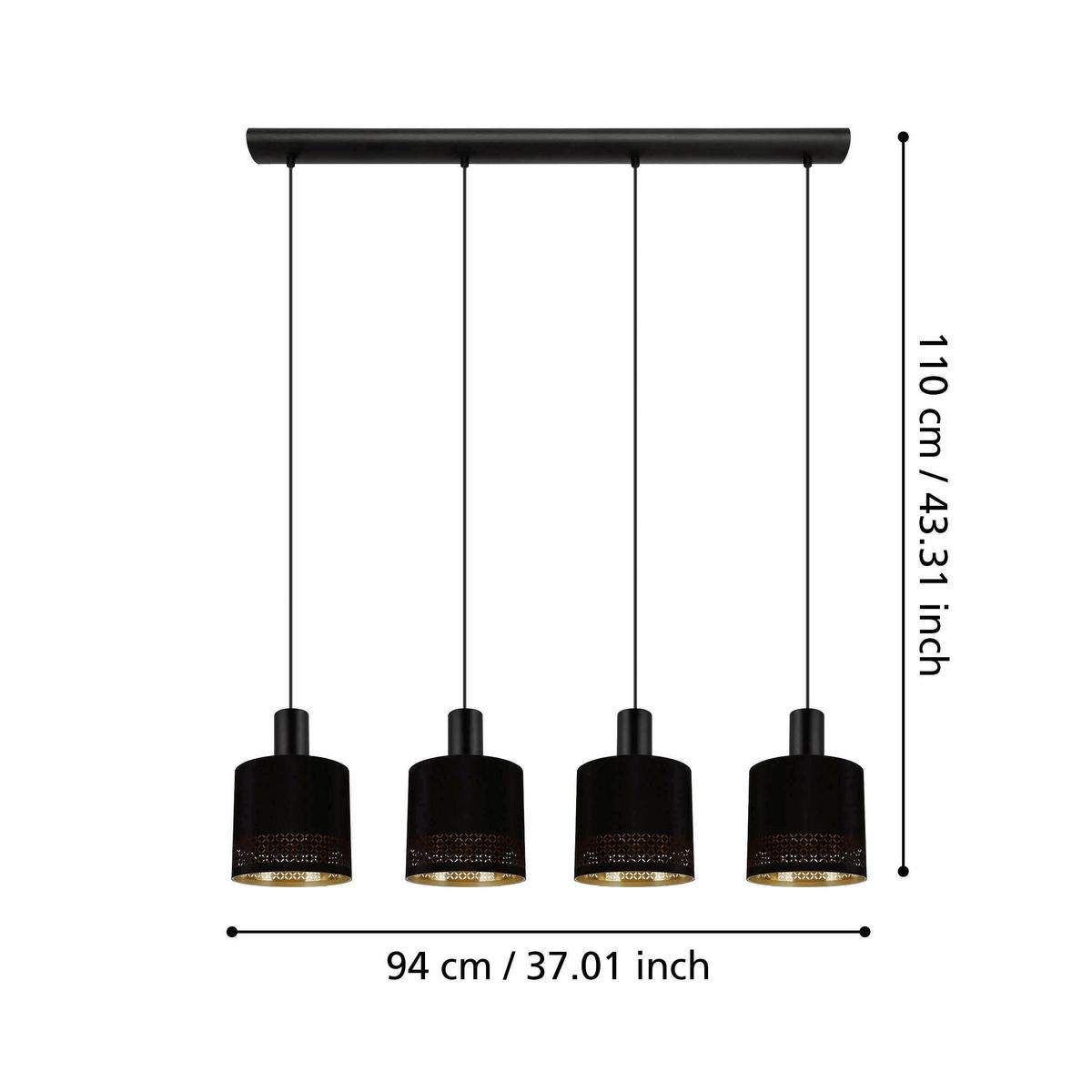 Hängeleuchte Esteperra H:110cm 4-Flammig, Textilschirme - Goldfarben/Schwarz, Design, Textil/Metall (16/110/94cm) - Eglo