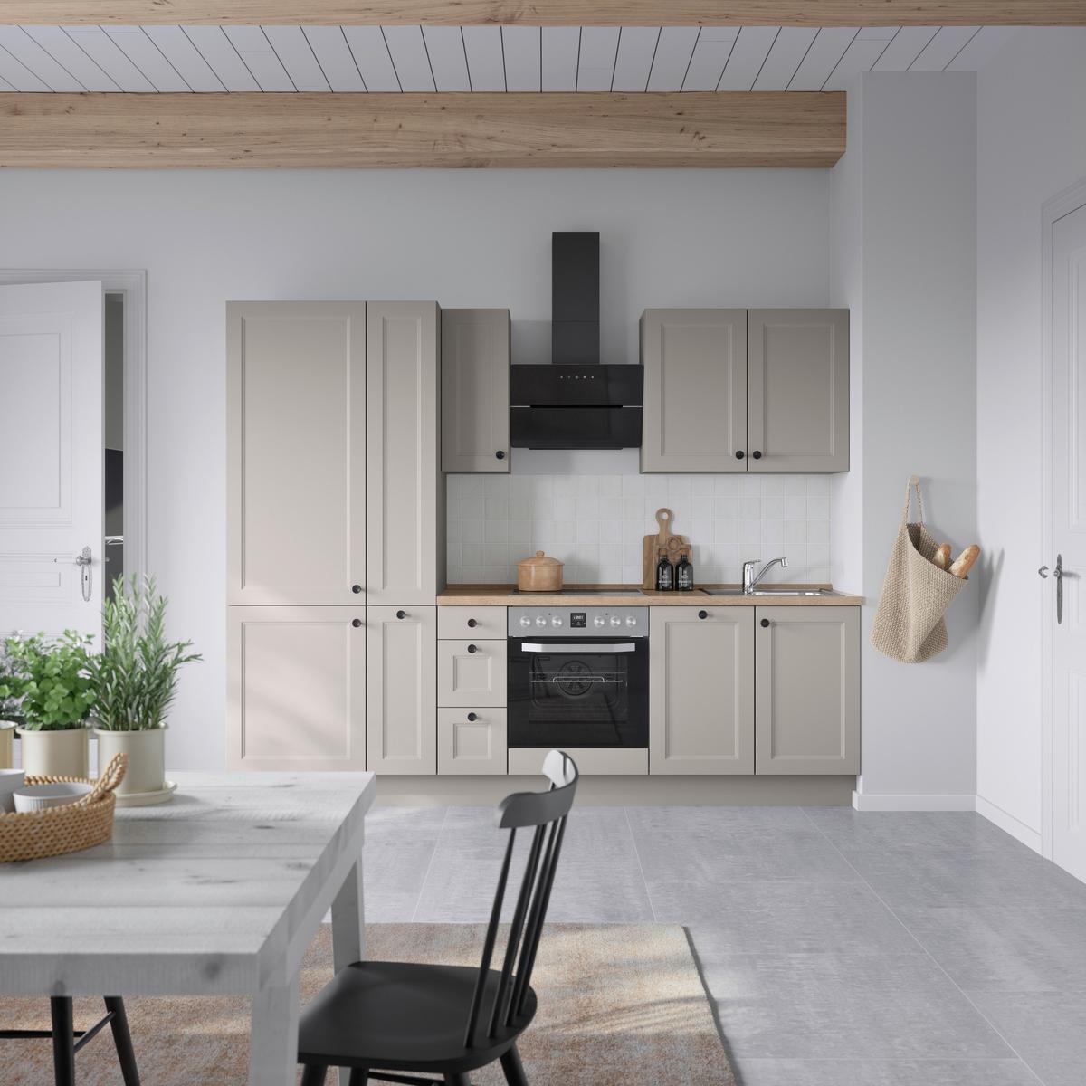 Kuchynská linka 270 cm, kamenná sivá supermatná - čierna/sivá, Modern, kov/kompozitné drevo (270cm) - Nobilia