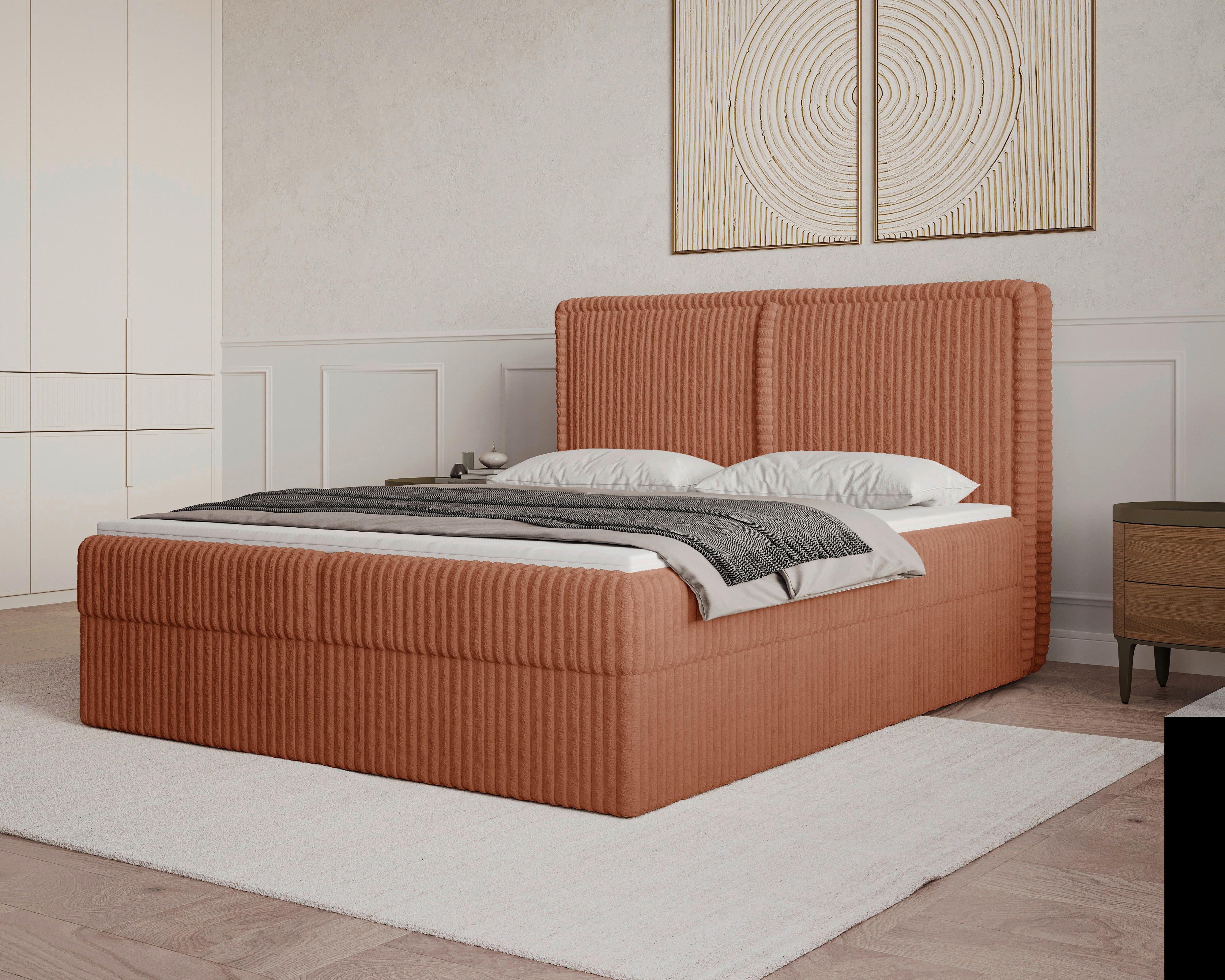 Boxbett Barcelona mit Topper 180x200 - Terracotta/Schwarz, MODERN, Holz/Kunststoff (180/200cm) - Livetastic