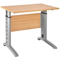 Schreibtisch höhenverstellbar B 90cm Serie 1215, Buche Dekor - Buchefarben/Silberfarben, Basics, Holzwerkstoff/Metall (90/65/69,5(87,5)cm) - MID.YOU
