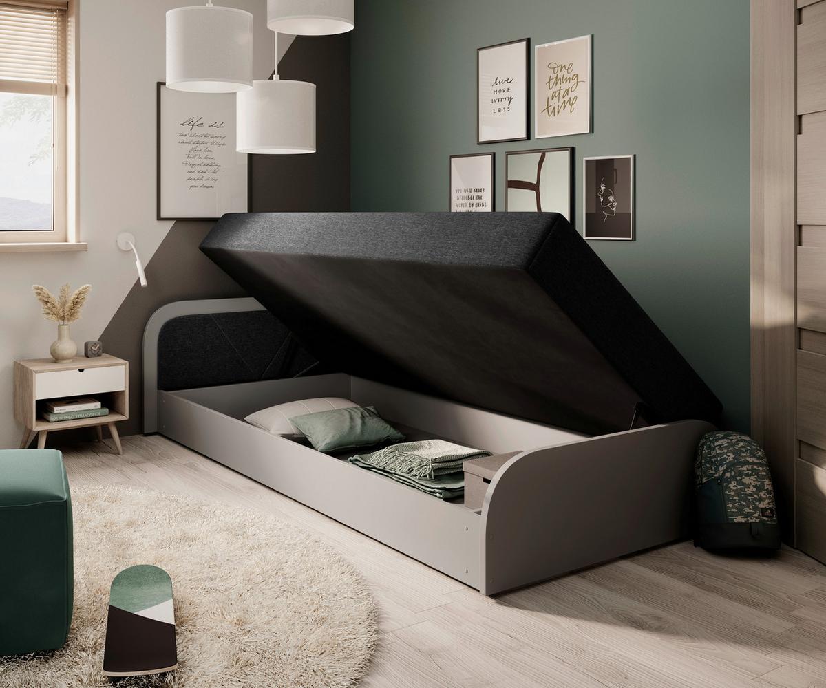 Bett Parys Left Graphitfarben Lf: 80x190 Cm - Hellgrau/Schwarz, MODERN, Holz/Textil (80/190cm) - MID.YOU