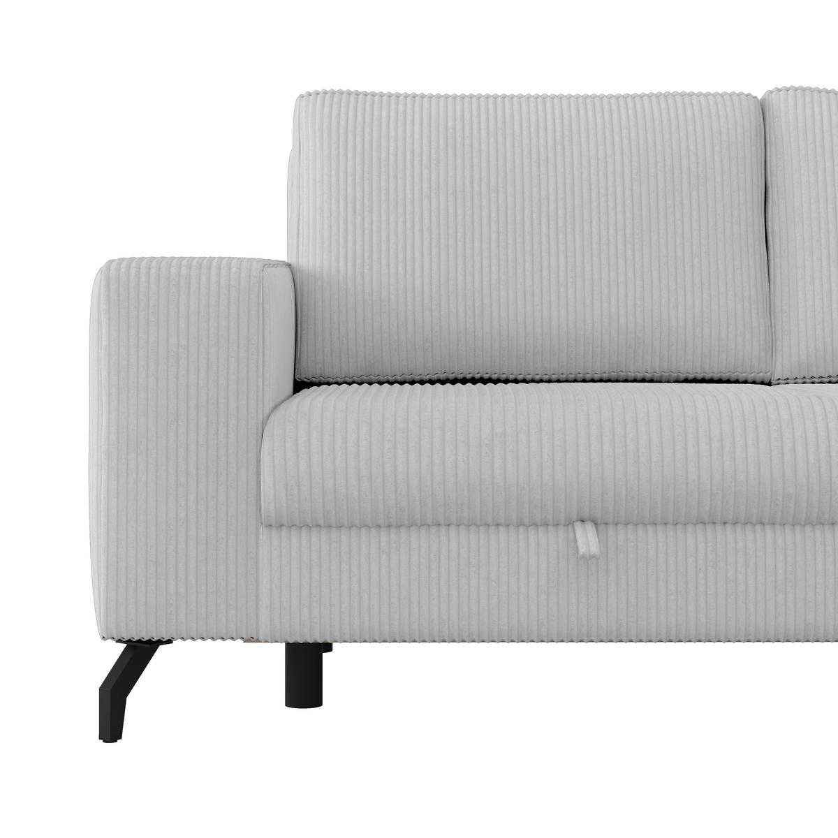 Ecksofa mit Schlaffunktion & Bettkasten Cloud Hellgrau Cord - Hellgrau, Trend, Textil (290/178cm)