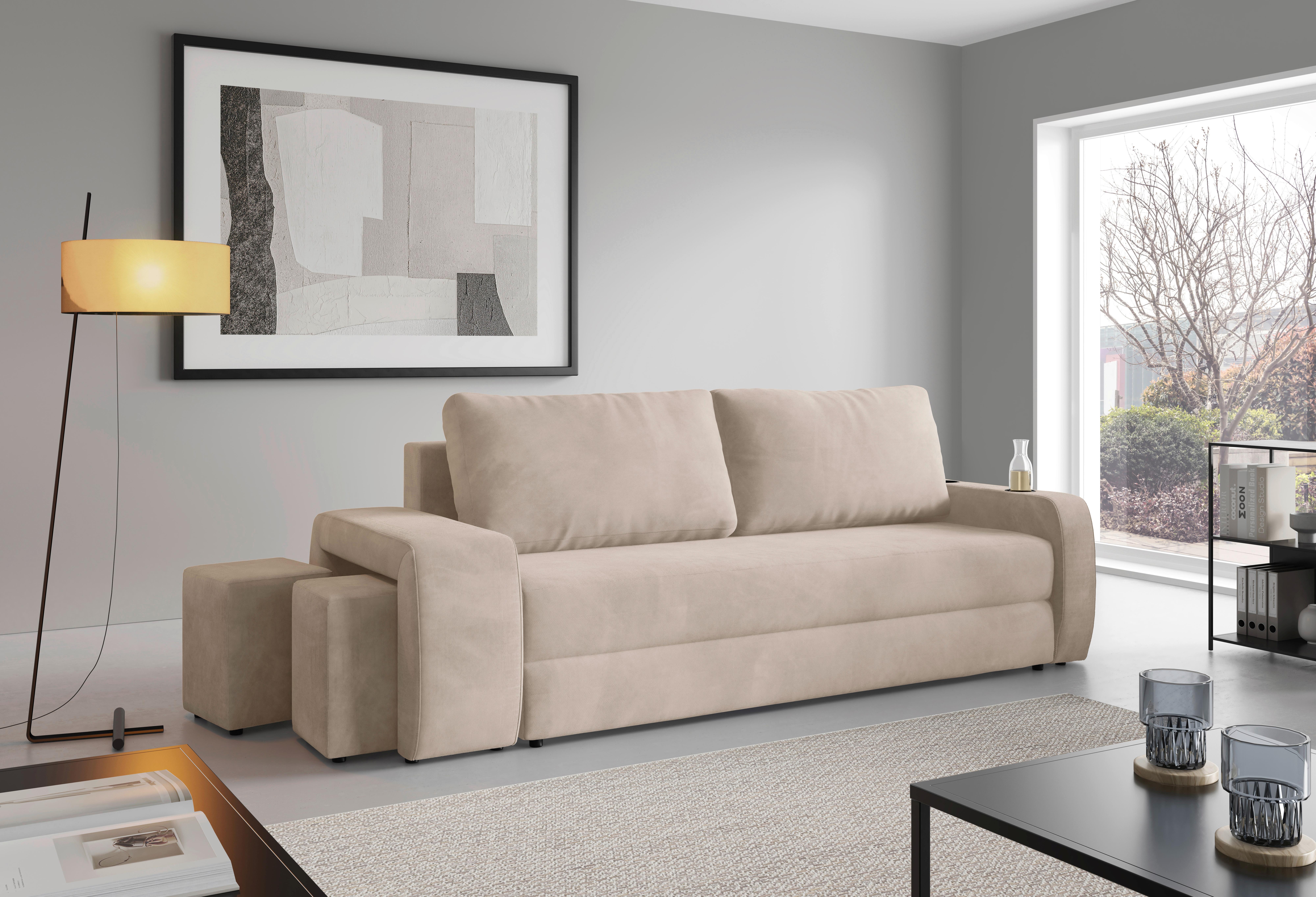 Schlafsofa Ines Beige B: 258cm - Beige/Schwarz, Design, Textil (258/98/95cm) - Livetastic