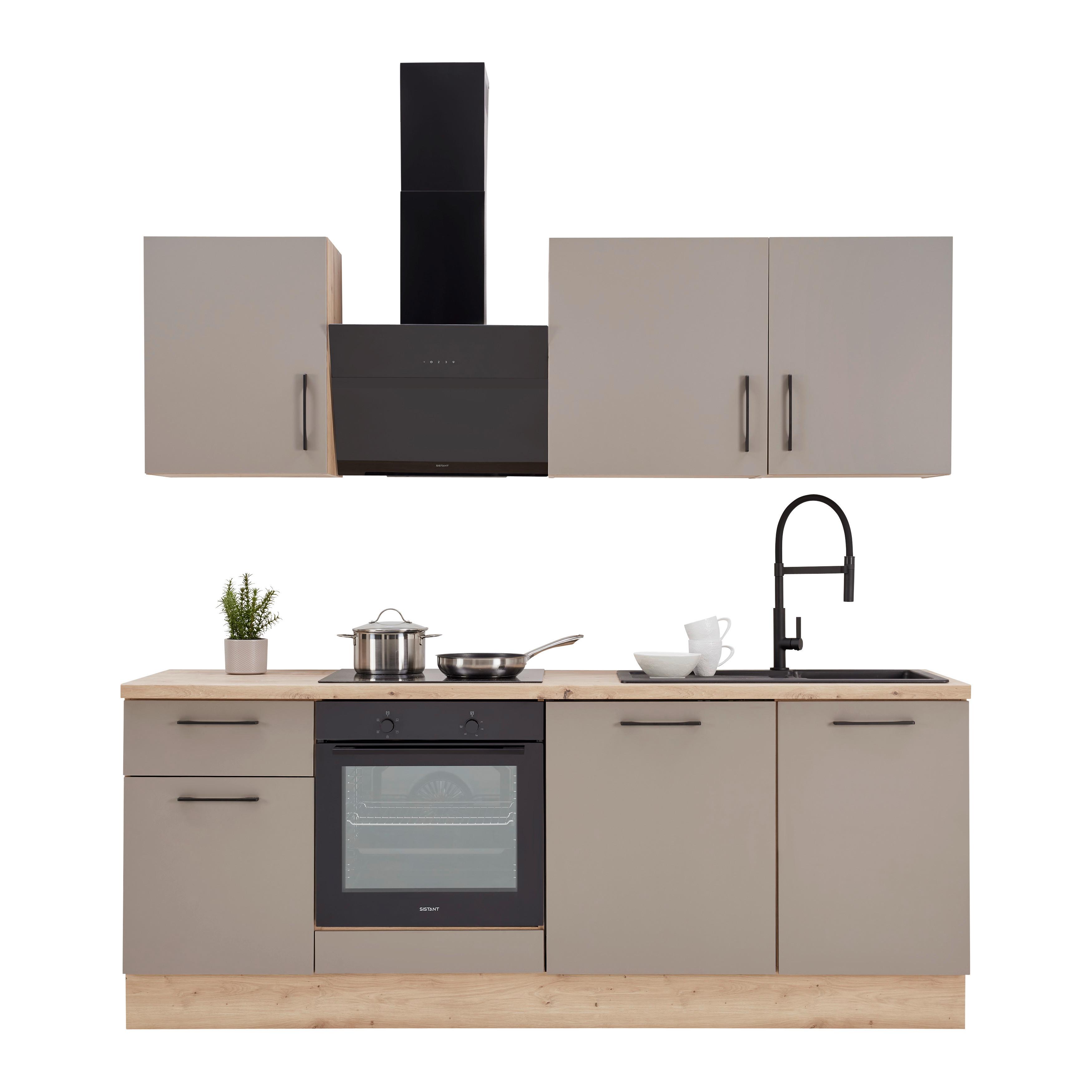 Kuchynský blok LINZ šírka 220 cm, bez spotrebičov - čierna/sivá, Modern, kov/kompozitné drevo (220cm)