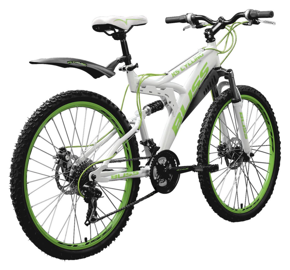 Mountainbike Fully 26 Zoll Bliss 21 Gänge - Weiß/Grün, Basics, Metall (180/70/80cm) - KS Cycling
