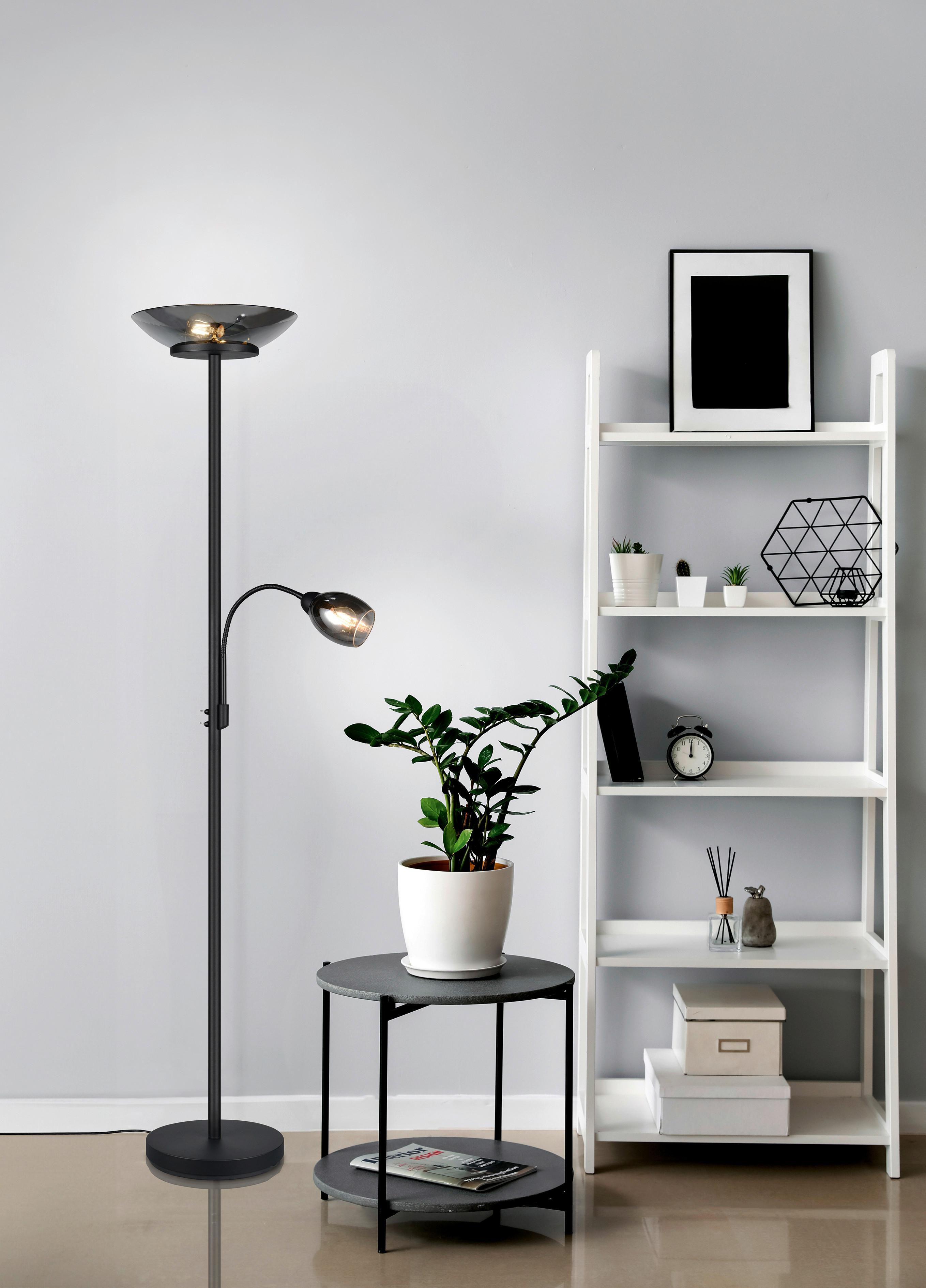 Stehleuchte Gerry Schwarz Schwarzchrom D: 34 cm - Schwarzchrom/Schwarz, LIFESTYLE, Glas/Metall (34/180cm)