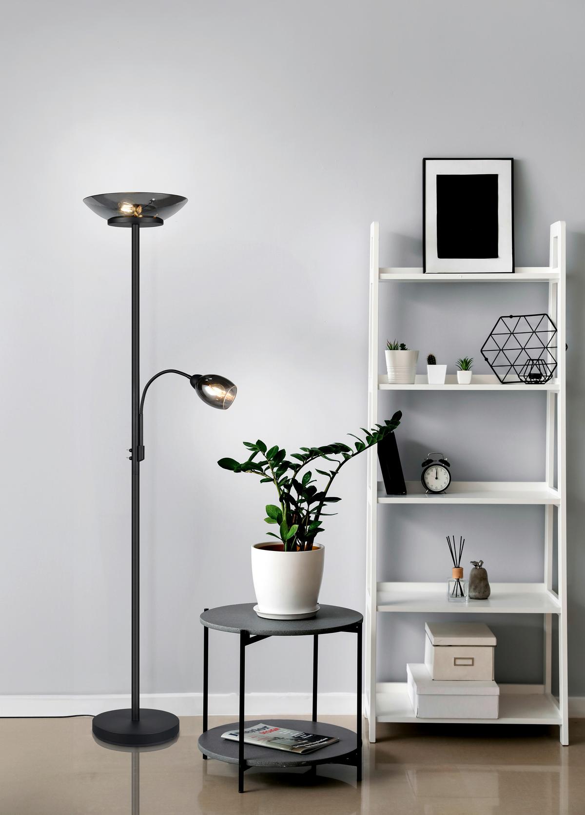 Stehleuchte Gerry Schwarz Schwarzchrom D: 34 cm - Schwarzchrom/Schwarz, LIFESTYLE, Glas/Metall (34/180cm)