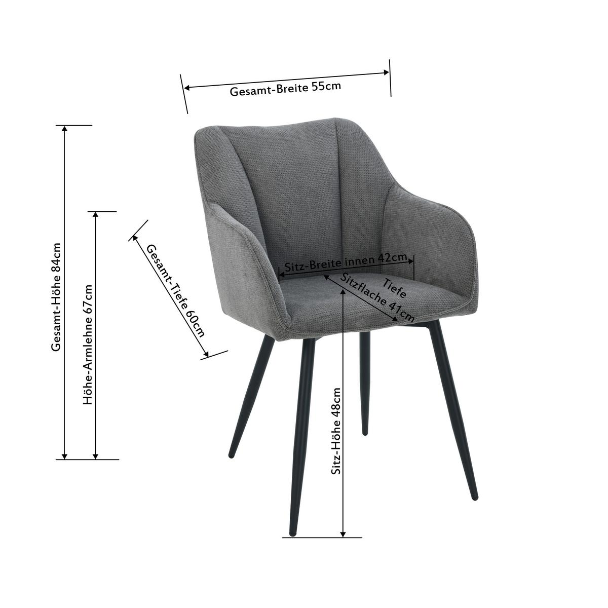 Armlehnstuhl Caro Grau Gepolstert - Schwarz/Grau, KONVENTIONELL, Holz/Textil (55/83/61cm) - Nedis SmartLife