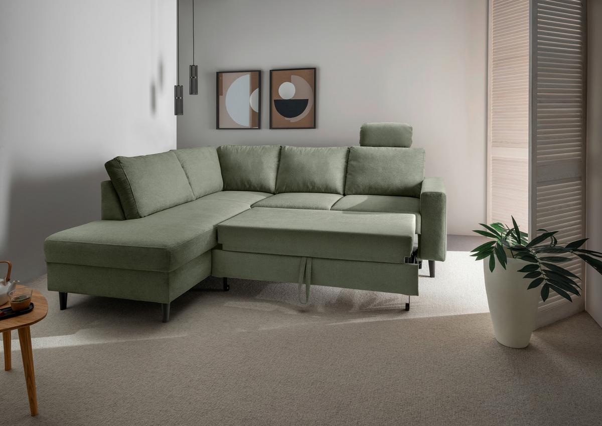 Eckschlafsofa Passione Mintgrün S: 200x242 Cm - Schwarz/Mintgrün, MODERN, Textil (200/242cm) - Livetastic