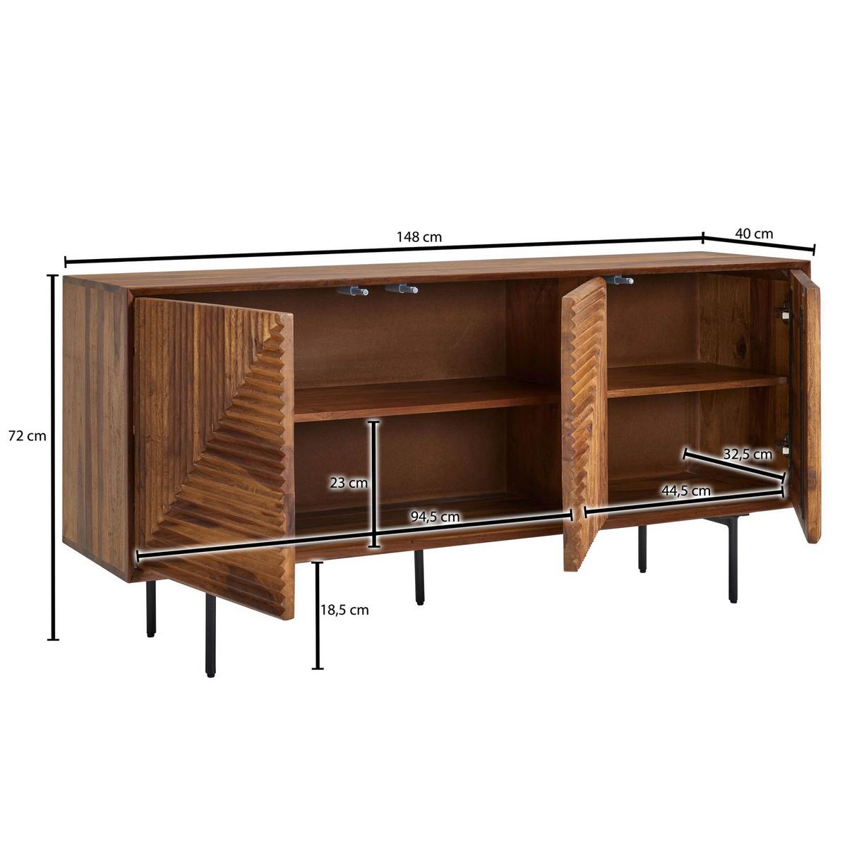 Sideboard Sheesham Sheeshamfarben B: 148 cm - Sheeshamfarben/Schwarz, Design, Holz (148/72/40cm) - MID.YOU