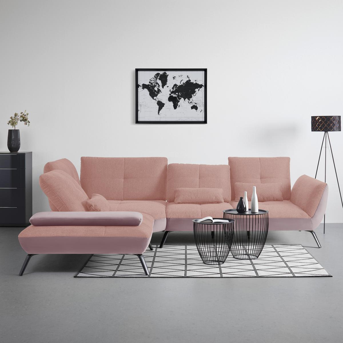 Rohová sedačka TRENDY, levá, šeříková / růžová - růžová/černá, Moderní, kov/kompozitní dřevo (250/93/310cm) - Premium Living