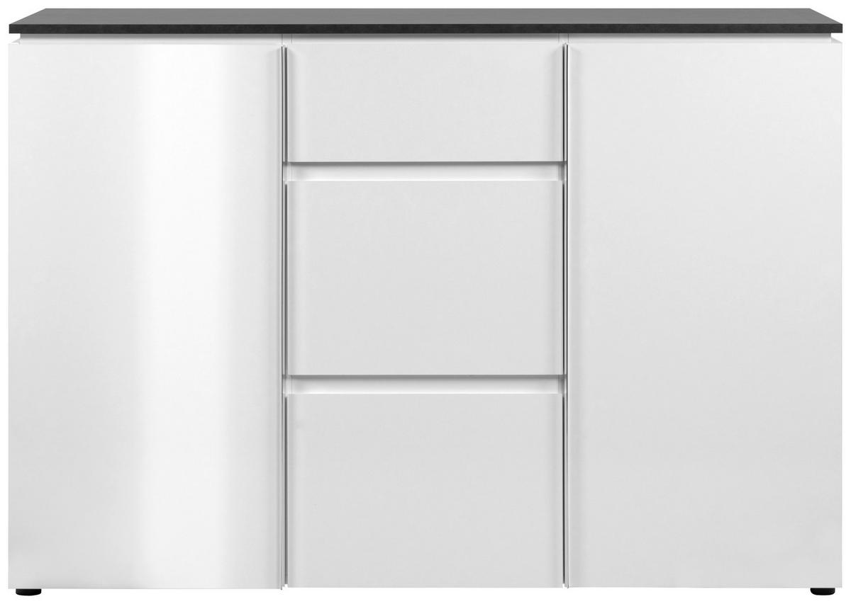 Kommode 133 Cm Brest, Weiß - Weiß Hochglanz/Silberfarben, Design, Holzwerkstoff (133/92/40cm) - Livetastic