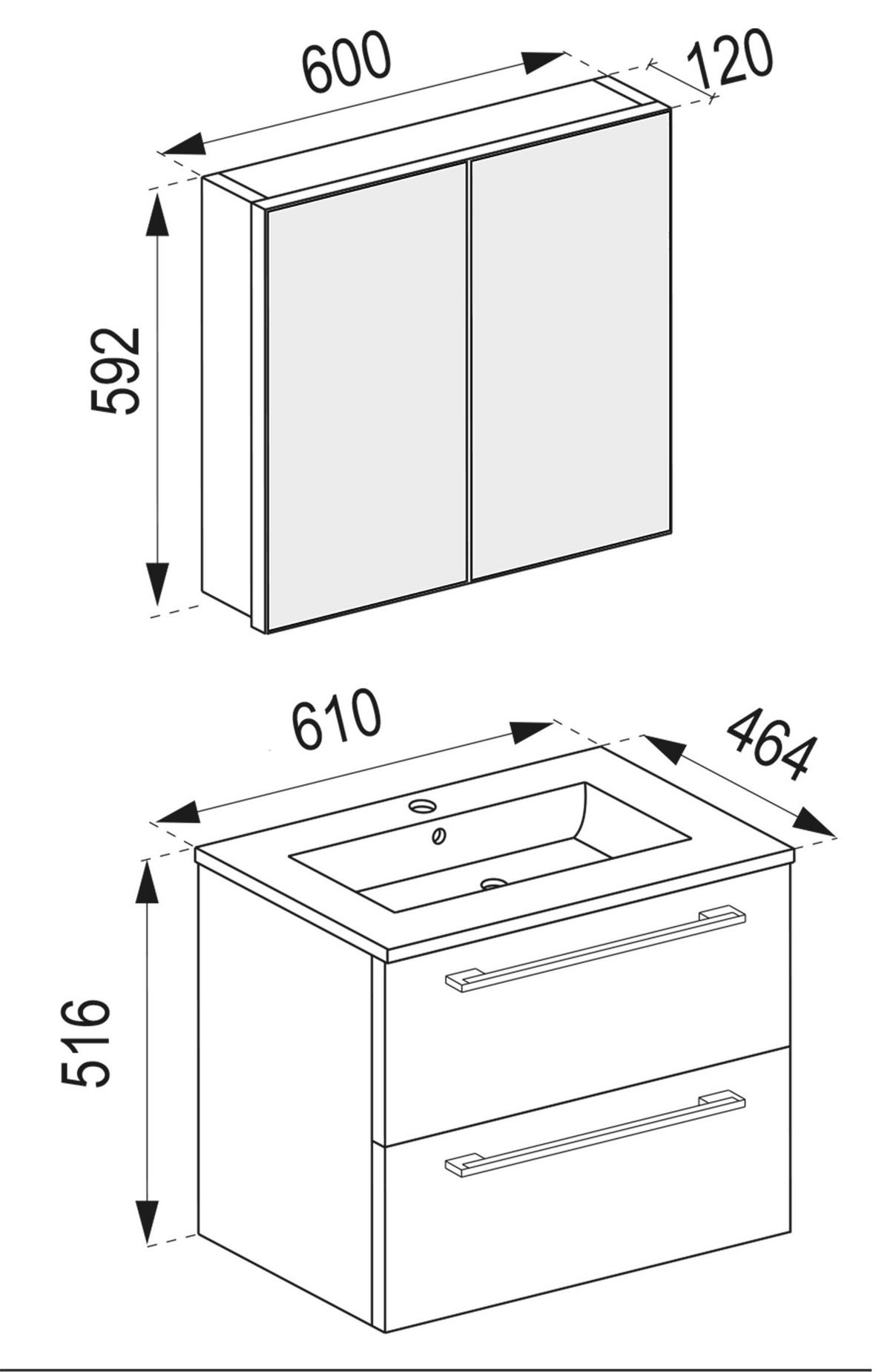 Badezimmer Badinos 5-Teilig Weiß B: 126 cm - Weiß, MODERN, Keramik/Holzwerkstoff (127cm) - MID.YOU