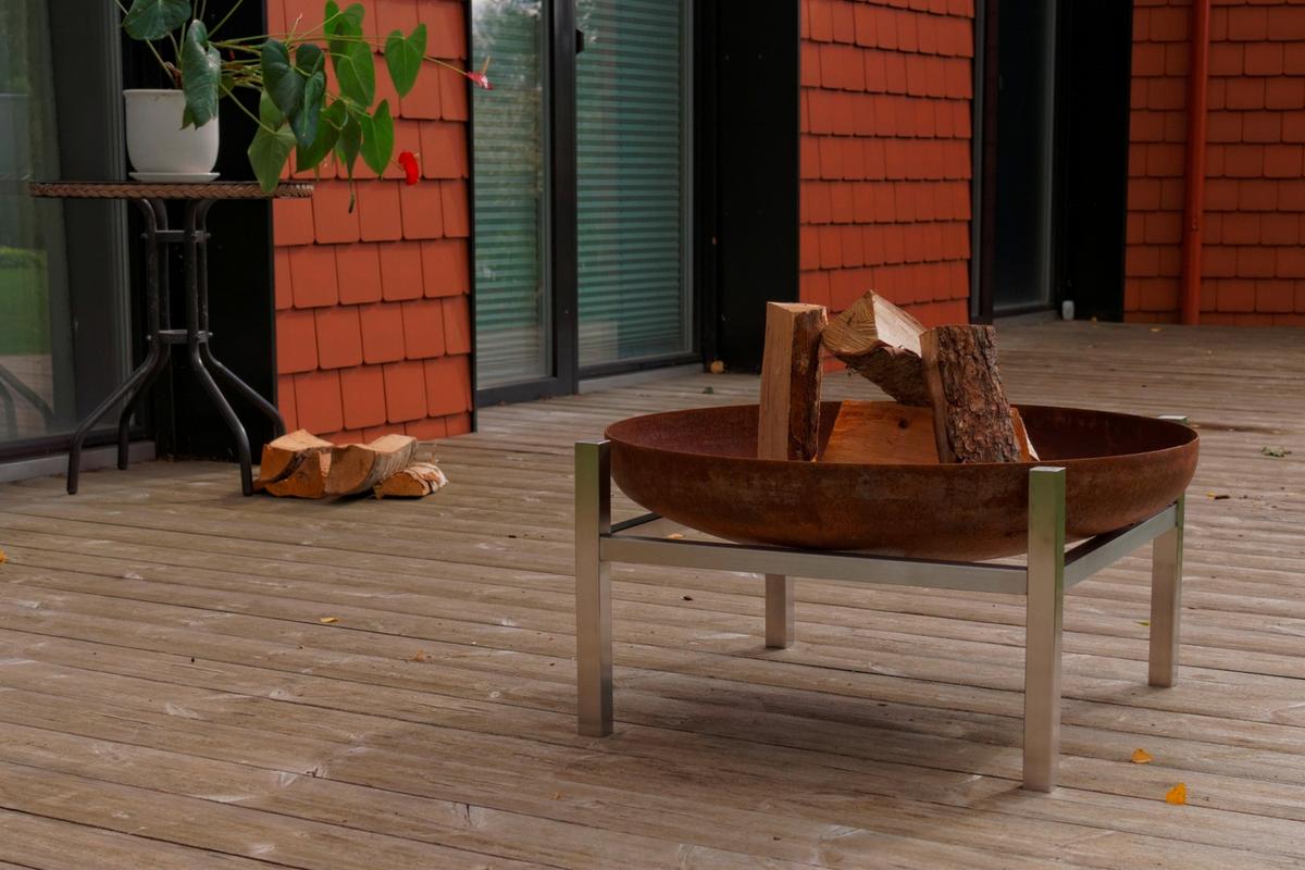 Feuerschale Cube M - Edelstahlfarben/Rostfarben, Basics, Metall (63/63/34,5cm)