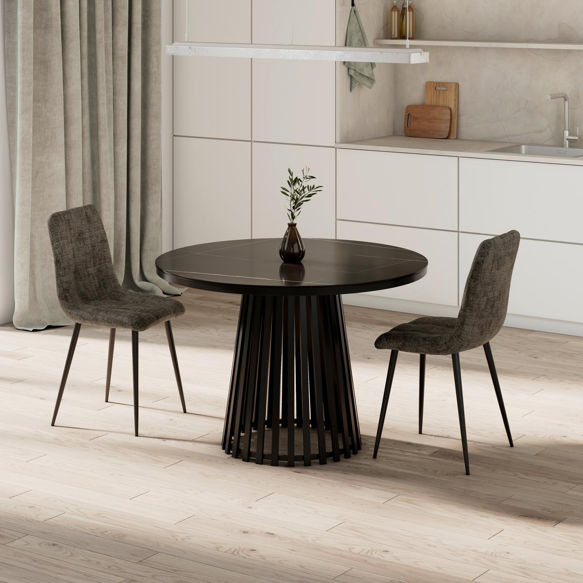 Jedálenský stôl Pela, P: 110 cm - čierna, Modern, kov/kompozitné drevo (110/110/75cm) - Bessagi Home