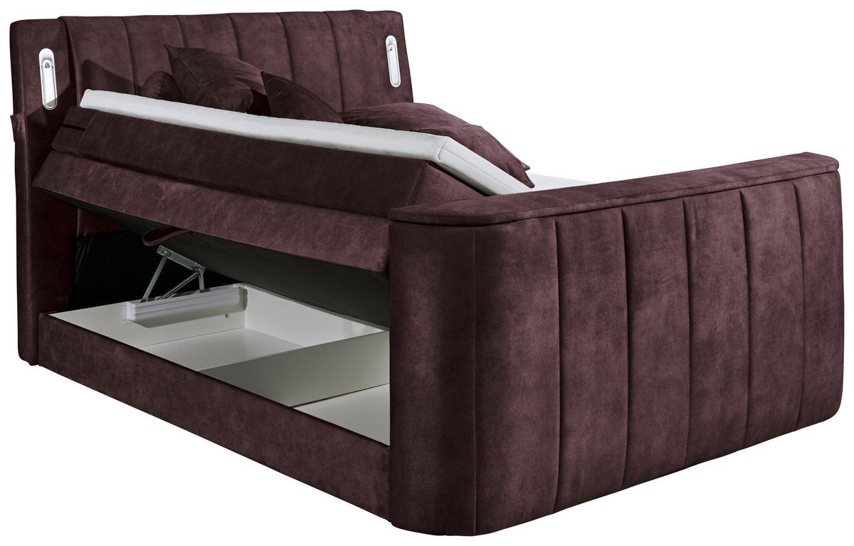 Boxspringbett Mit Topper 180x200 Cm Dallas - Aubergine, MODERN, Holzwerkstoff/Textil (180/200cm) - MID.YOU
