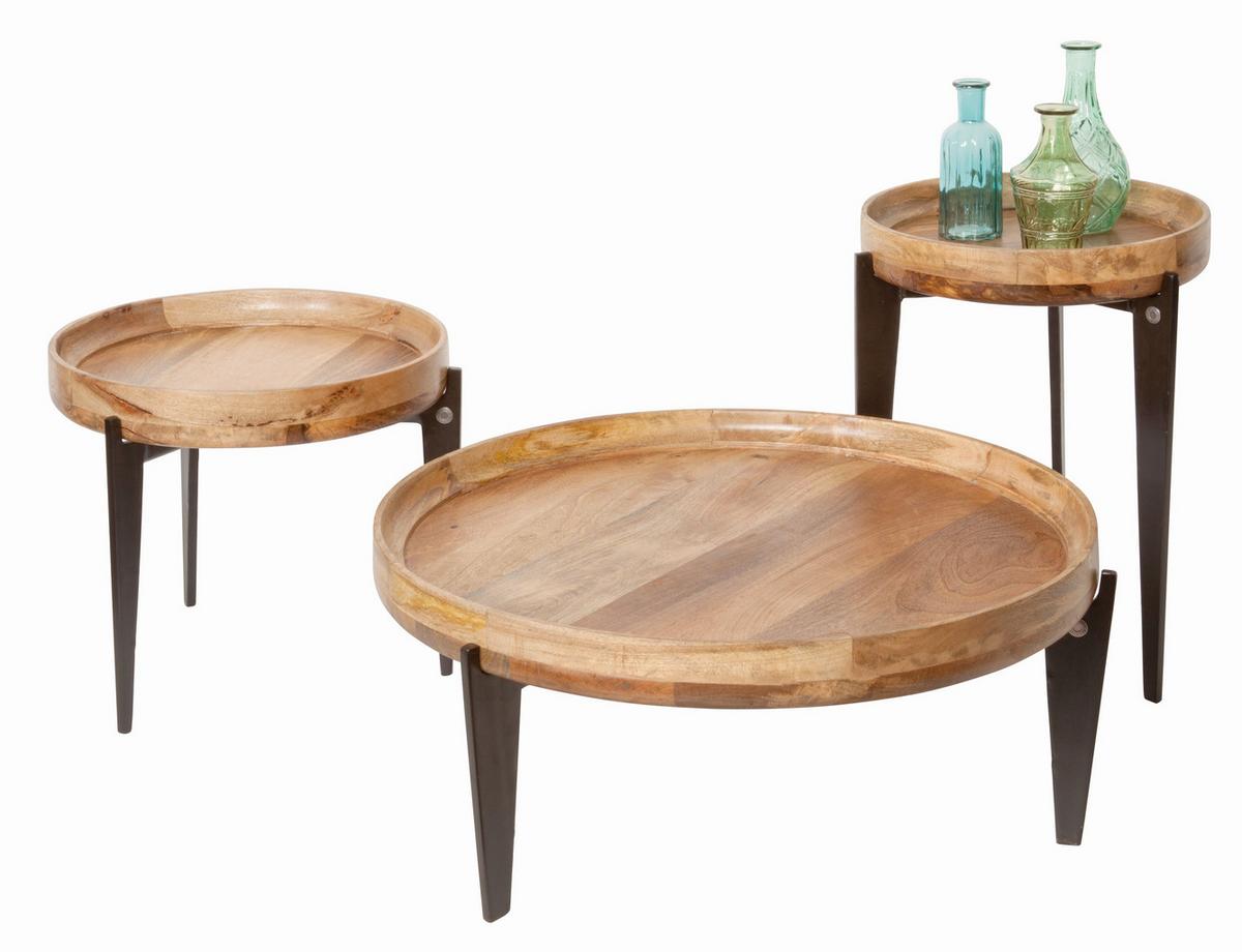 COUCHTISCH Mangholz B: 75cm - Schwarz/Naturfarben, Design, Holz/Metall (75/75/34cm) - MID.YOU