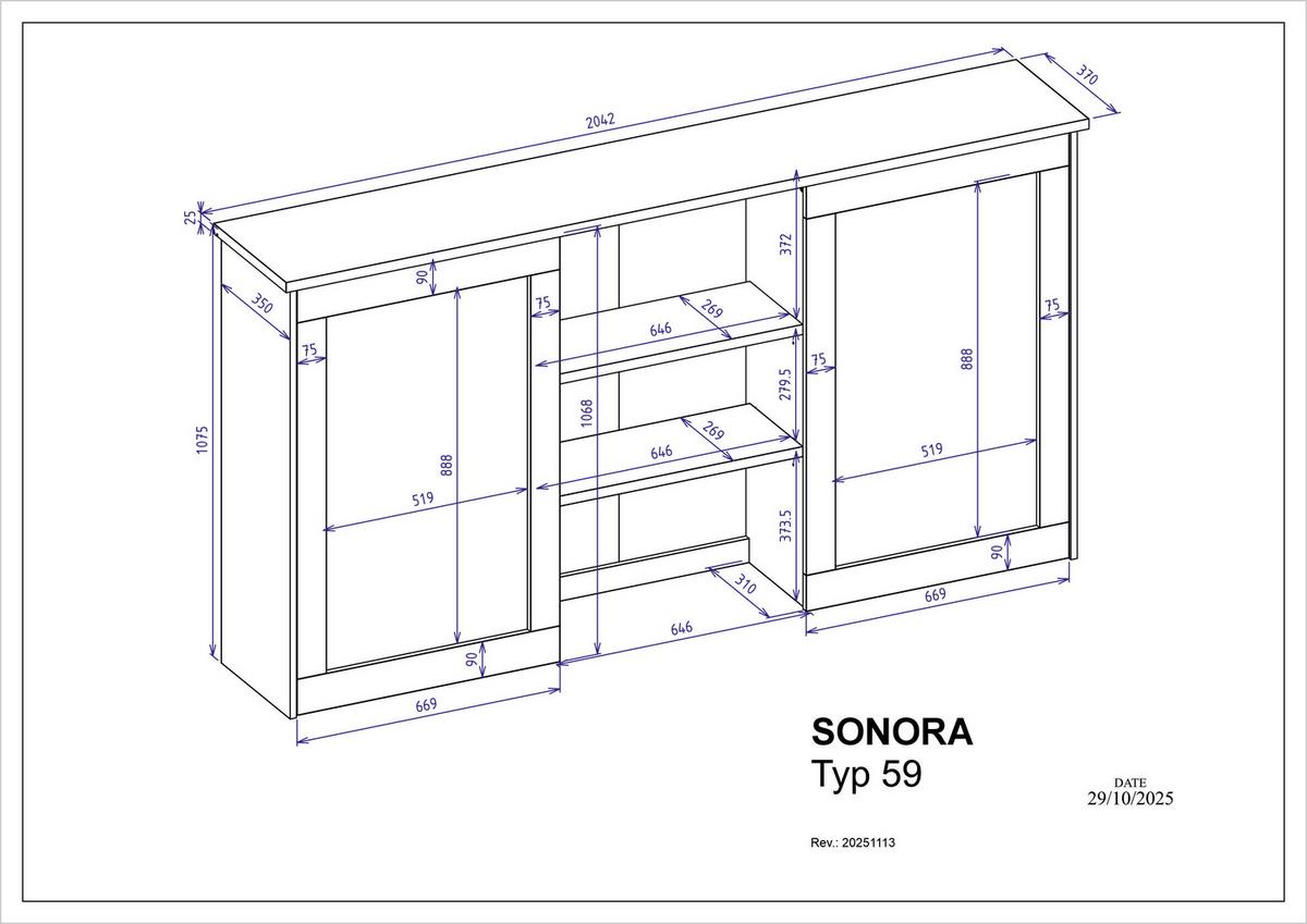 Buffet Sonora Kashmir/Eiche B: 202cm - Kaschmir/Eiche Artisan, Design, Holzwerkstoff (202/199/40cm) - MID.YOU