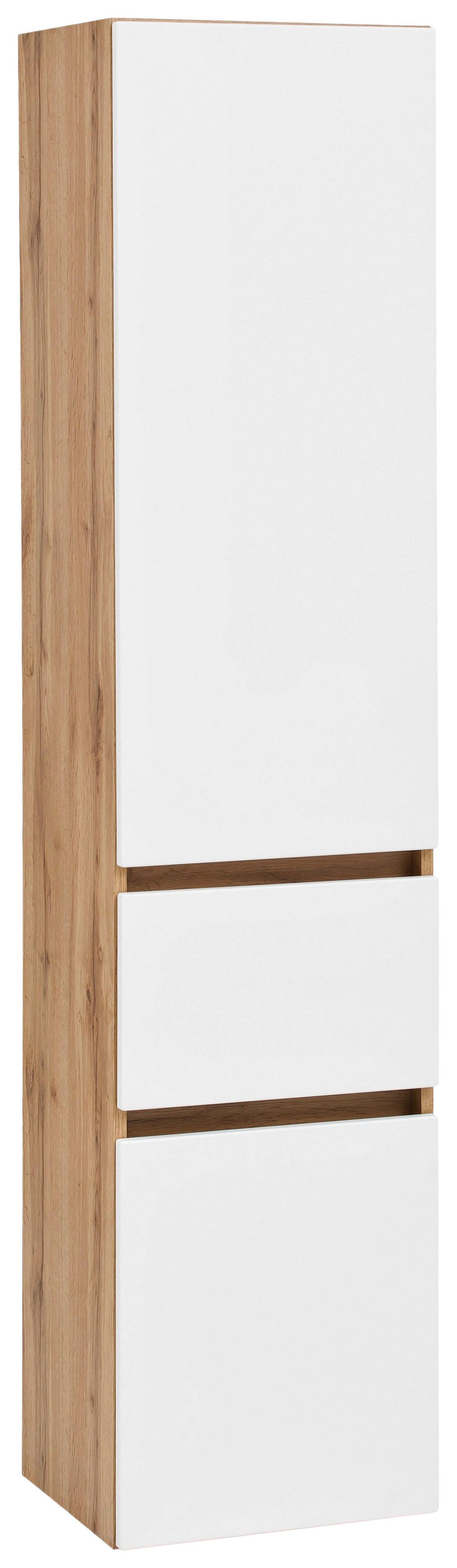 Hochschrank Kopenhagen B: 40 cm Weiß/Eiche Dekor - Eichefarben/Silberfarben, KONVENTIONELL, Holzwerkstoff (40/180/35cm) - Held