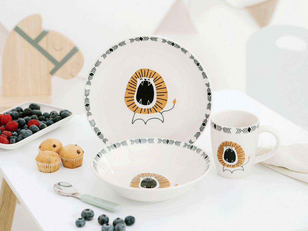 Kindergeschirrset 3 -Teilig. Steinzeug, Löwe - Multicolor, Basics, Keramik - Creatable