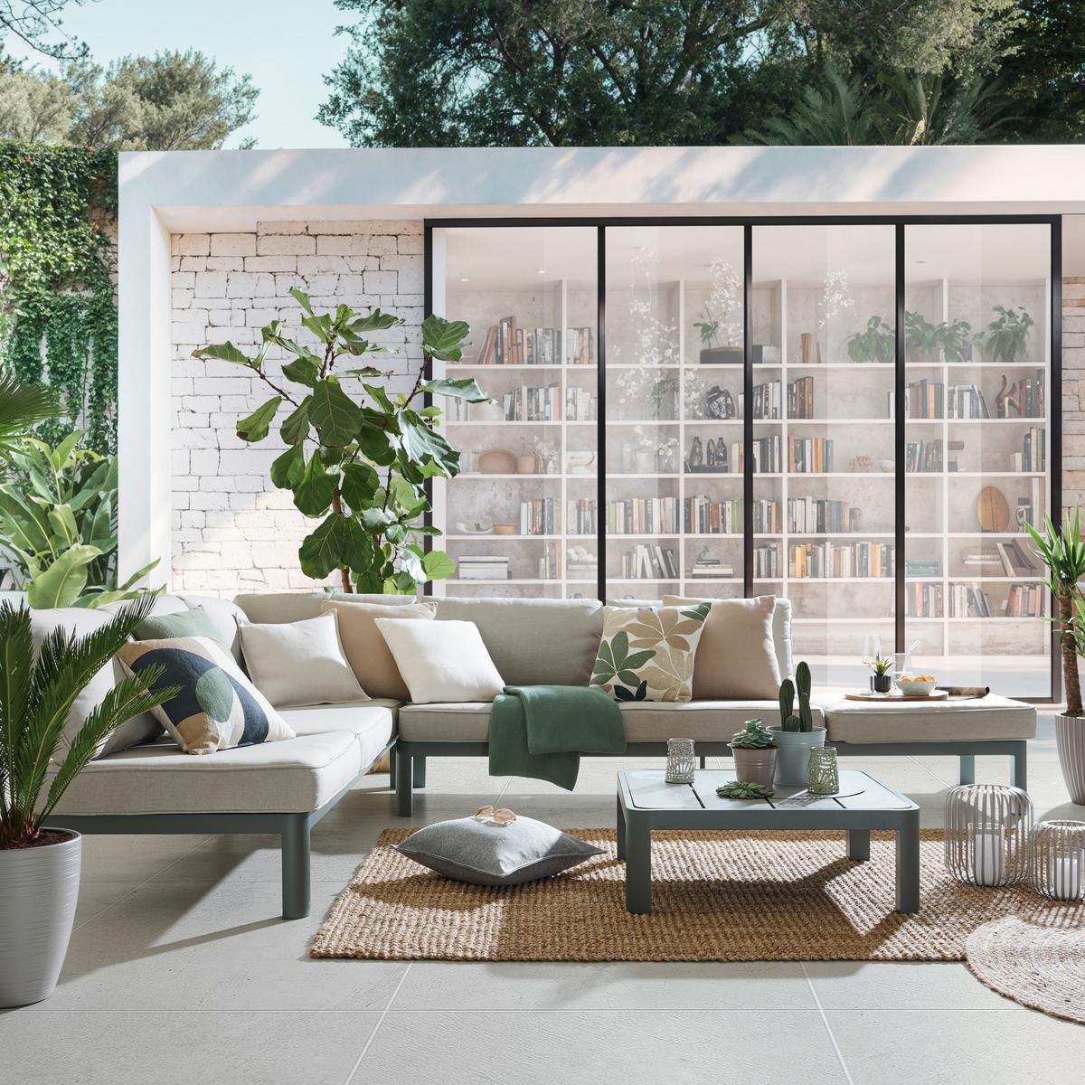 TERASOVÁ SEDACÍ SOUPRAVA NEW YORK - šedá/zelená, Moderní, kov/textil (300/70/222cm) - Mömax