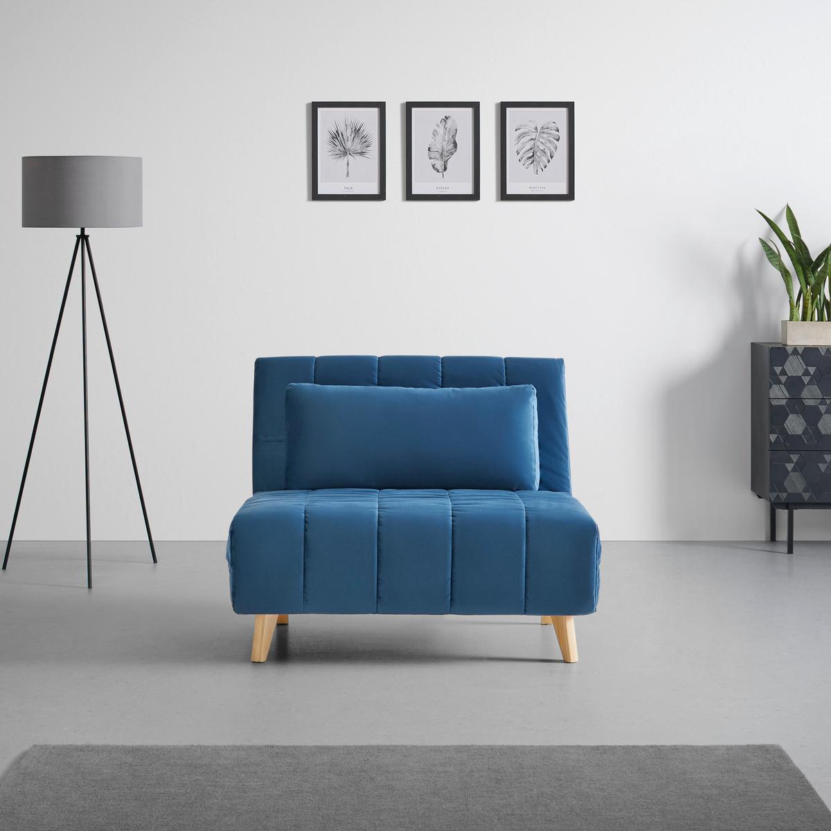 Rozkladacie kreslo Levin - modré - modrá/prírodná farba, Modern, drevo/textil (103/94/82cm) - P & B