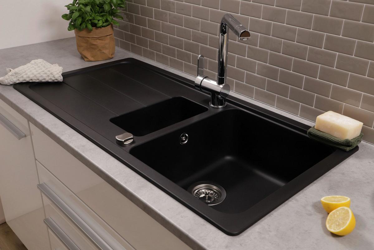 Spüle Austin Schwarz B: 100 cm - Schwarz, Design, Stein (100/20/50cm) - Respekta