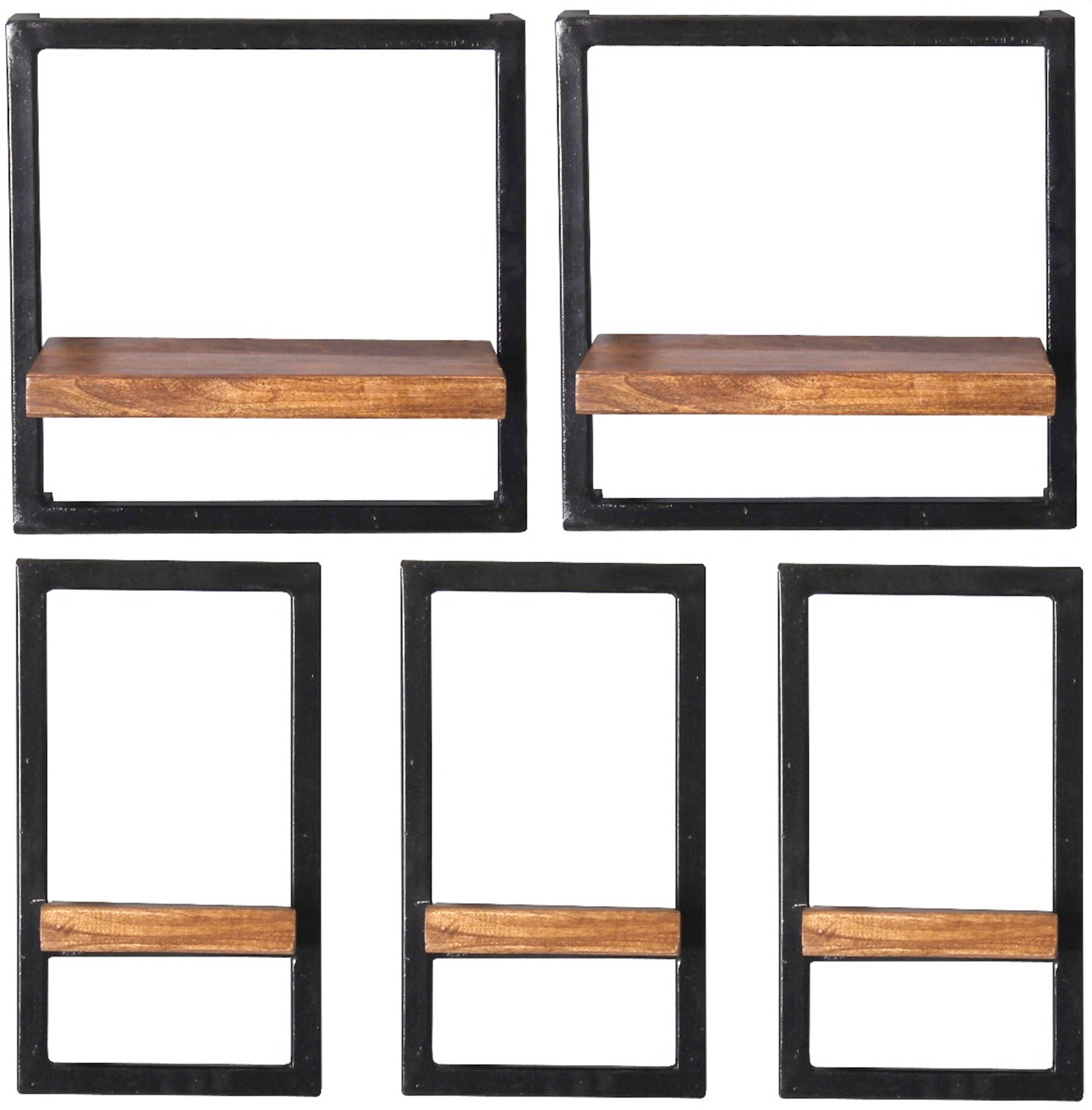Wandregal 5-tlg. Mangoholz B: 75cm - Schwarz/Naturfarben, Design, Holz/Metall (75/75/25cm) - MID.YOU