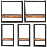 Wandregal 5-tlg. Mangoholz B: 75cm - Schwarz/Naturfarben, Design, Holz/Metall (75/75/25cm) - MID.YOU