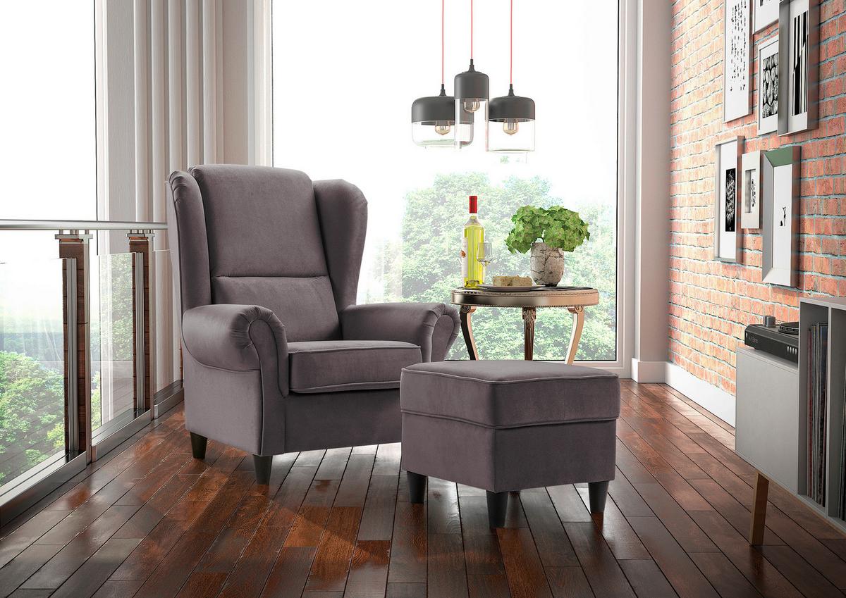 Ohrensessel Baron Dunkelgrau B: 94 cm - Dunkelgrau/Schwarz, Design, Textil (94/112/92cm) - MID.YOU