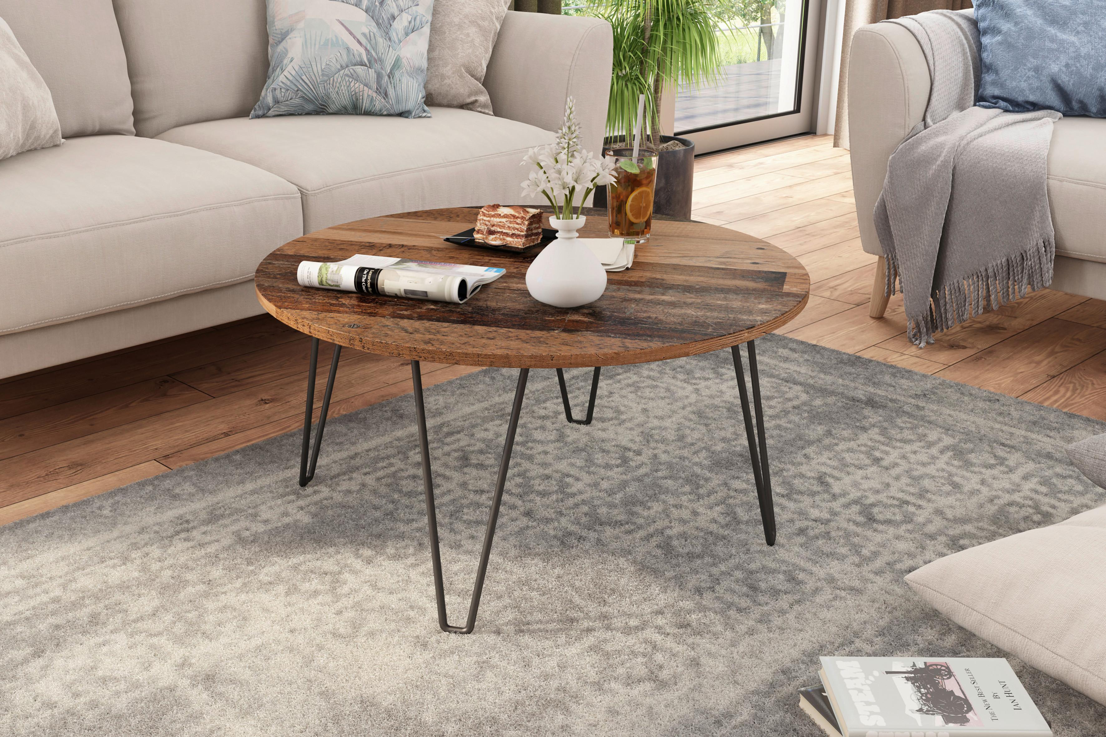 Couchtisch Rund Flair Schwarz/alteiche Dekor - Alteiche/Schwarz, KONVENTIONELL, Holzwerkstoff/Metall (80/80/40cm) - MID.YOU