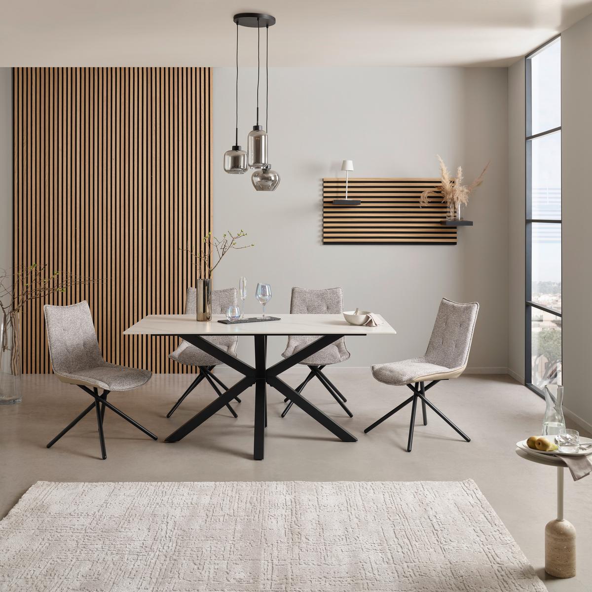Esstisch Romana 160x76x90 cm Schwarz/Weiß - Schwarz/Weiß, MODERN, Keramik/Metall (160/90/76cm) - MID.YOU
