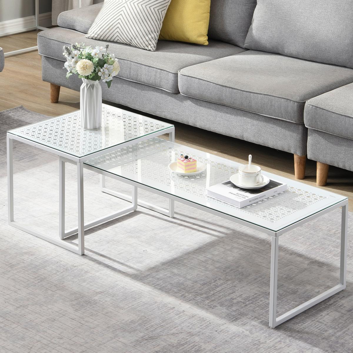 SATZTISCH Weiß 2-teilig - Weiß, Design, Glas/Metall (100/40/35cm) - MID.YOU
