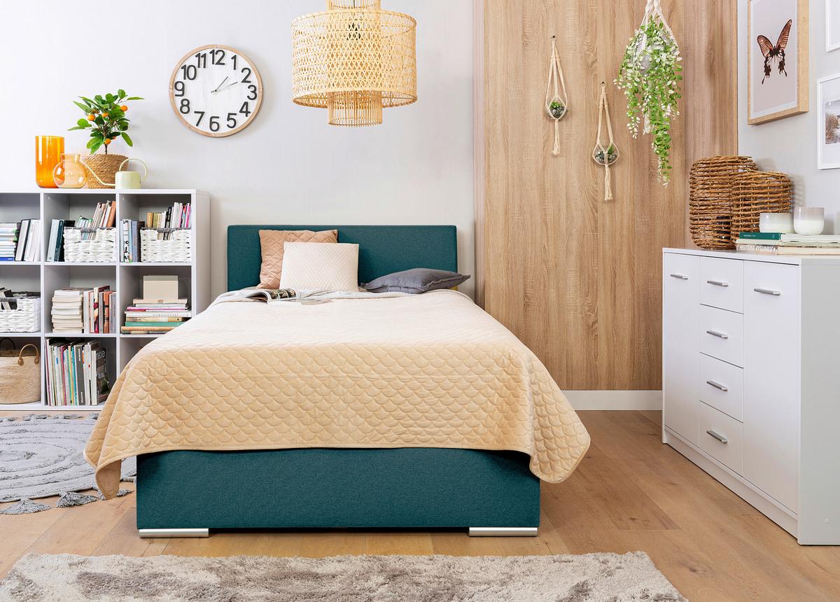 Polsterbett Cosi 120 - Chromfarben/Petrol, KONVENTIONELL, Holz/Textil (120/200cm)