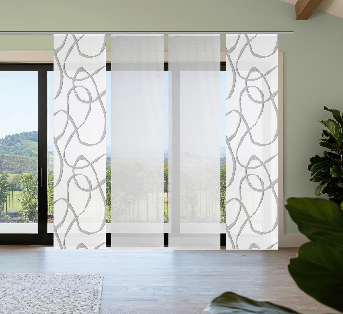 Flächenvorhang Ophelia 4er Set - Grau Hochglanz/Weiß, KONVENTIONELL, Textil (60/260cm)