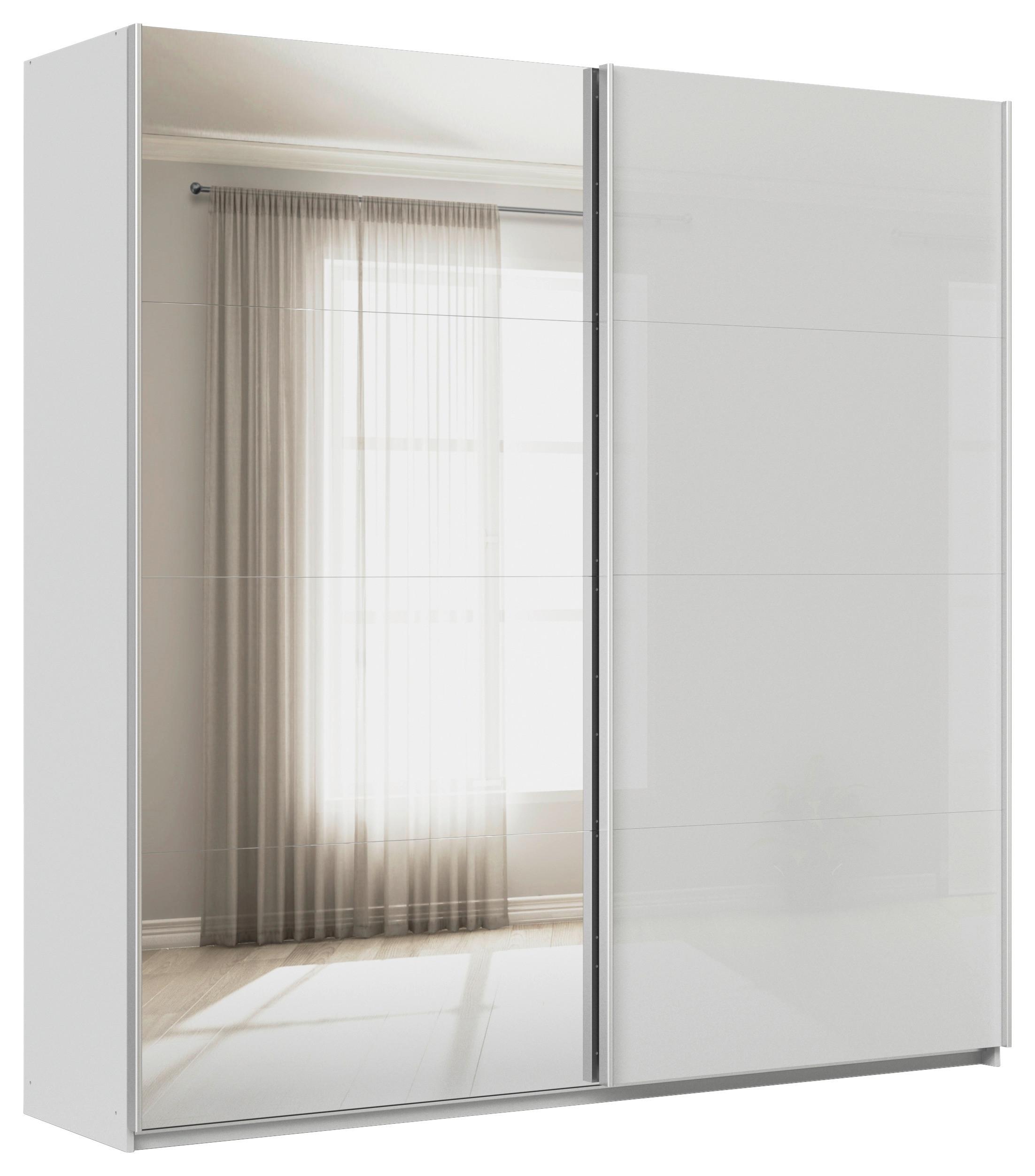 Tolóajtós Szekrény Feldkirch 225/229cm - ezüst/magasfényű szürke, Modern, faalapú anyag/Üveg (225/229/62cm)