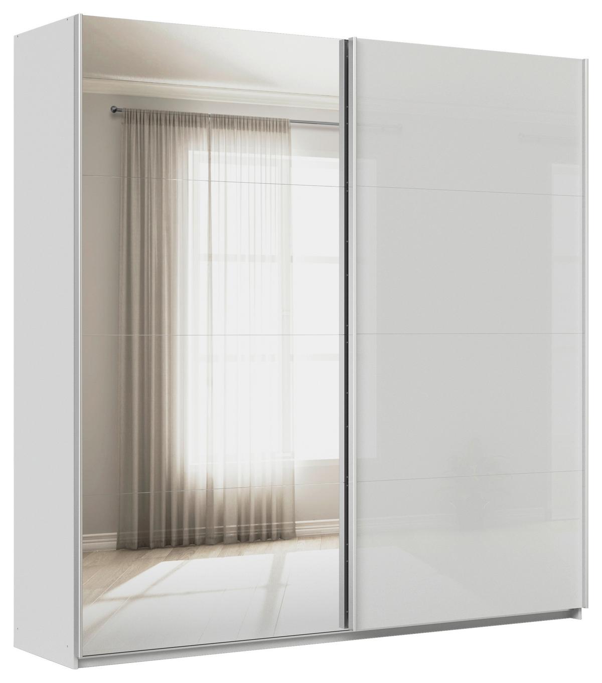 Tolóajtós Szekrény Feldkirch 225/229cm - ezüst/magasfényű szürke, Modern, faalapú anyag/Üveg (225/229/62cm)