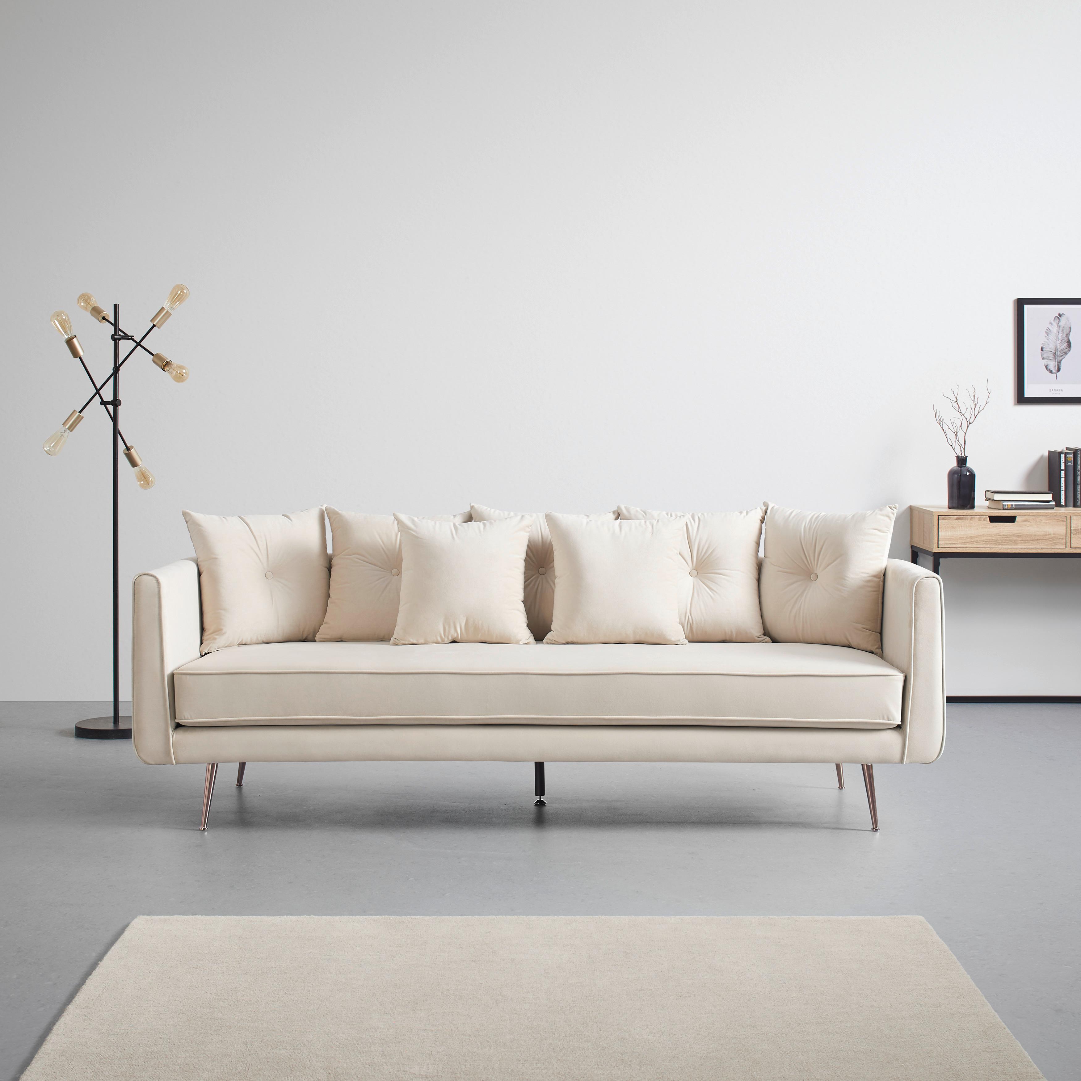 Elegantná Pohovka Luis Béžová - béžová/ružové zlato, Moderný, kov/drevo (225/87/87cm) - Bessagi Home